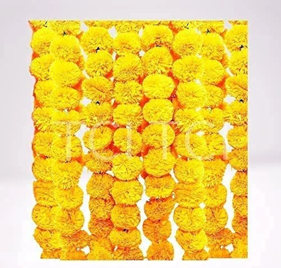 HOME BUY Artificial Marigold Flowers for Decoration Garland with Bell for Diwali & Festivals | 5 Feet Long 50 Pcs ,Multi )