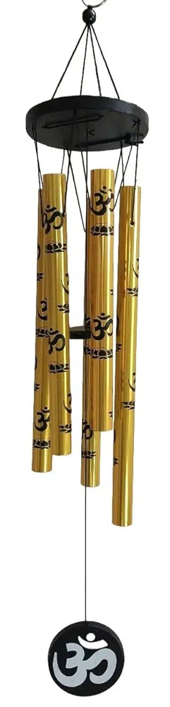 TEJ GIFTS Feng Shui Metal Wind Chime with OM Symbol – 5 Pipes Golden Hanging Bells for Positive Energy, Good Luck & Home Decor – Medium Size for Indoor/Outdoor Use