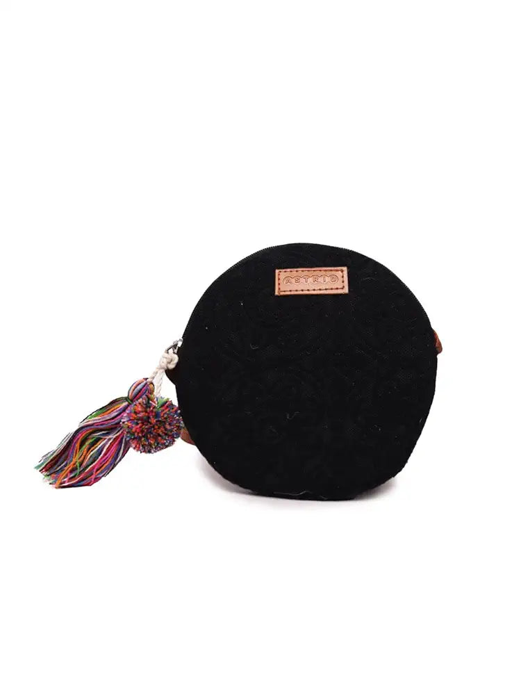 ASTRID Round Textured Sling Bag For Girls With Zip
