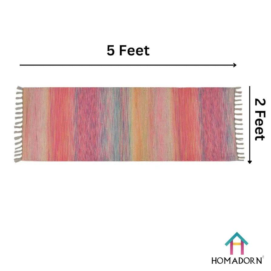 HOMADORN Handmade Sustainable Printed Modern Dhurrie/Rugs/Carpet Upcycled from Fabric for Living Room/Bedside Runner for Enhanced Décor 