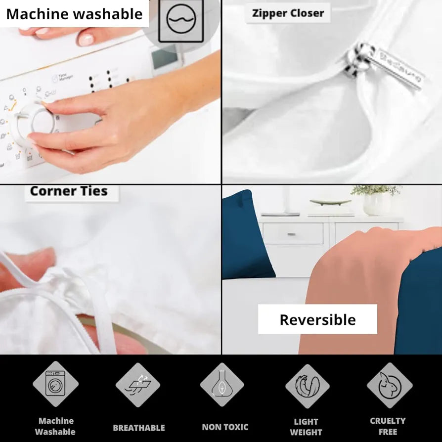 Divine Casa Microfiber Reversible Single Bed AC Duvet Cover with 1 Pillow Cover for Quilt,Comforter,Blanket - Black Grey