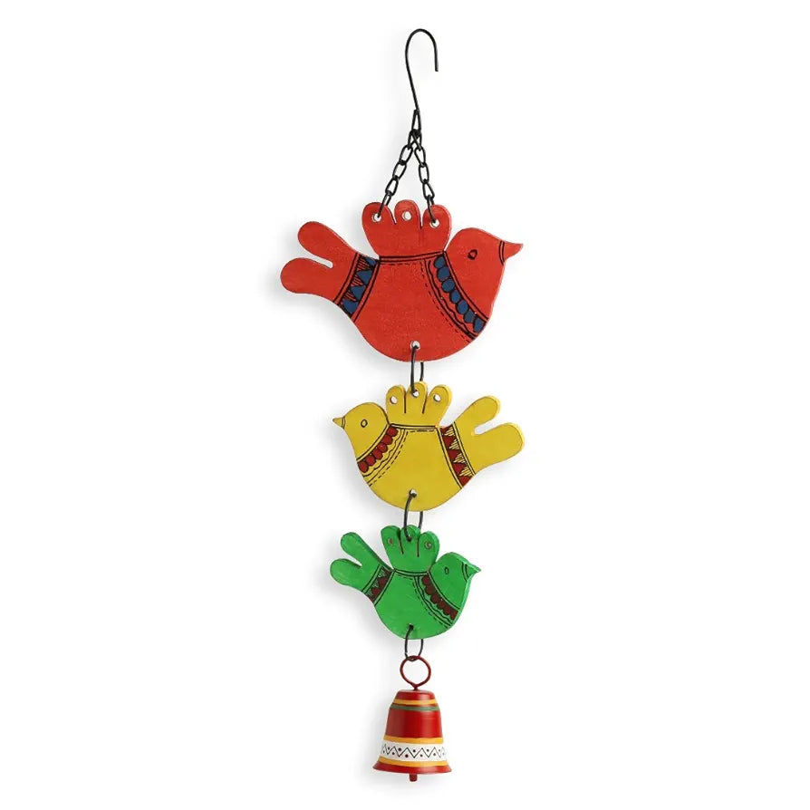 ExclusiveLane 'Birds and Bell' Garden Balcony Wall Decorative Hanging and Wind Chimes for Home with Good Sound  , Multicoloured, Standard