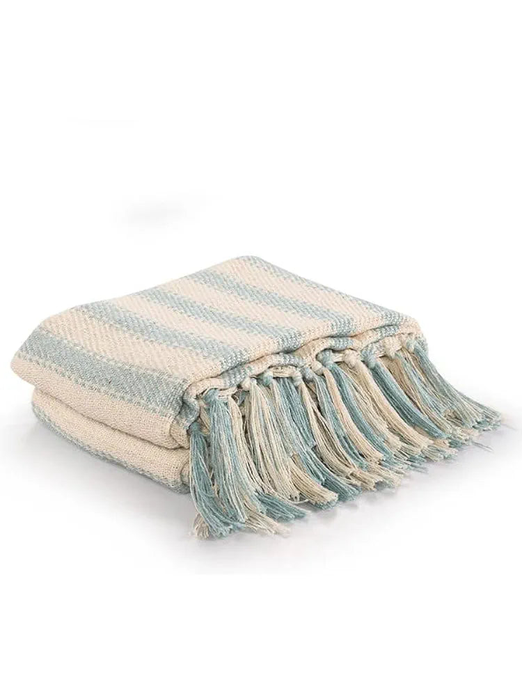 SASHAA WORLD Striped Sofa Throw Medium with Tasselled Edges 