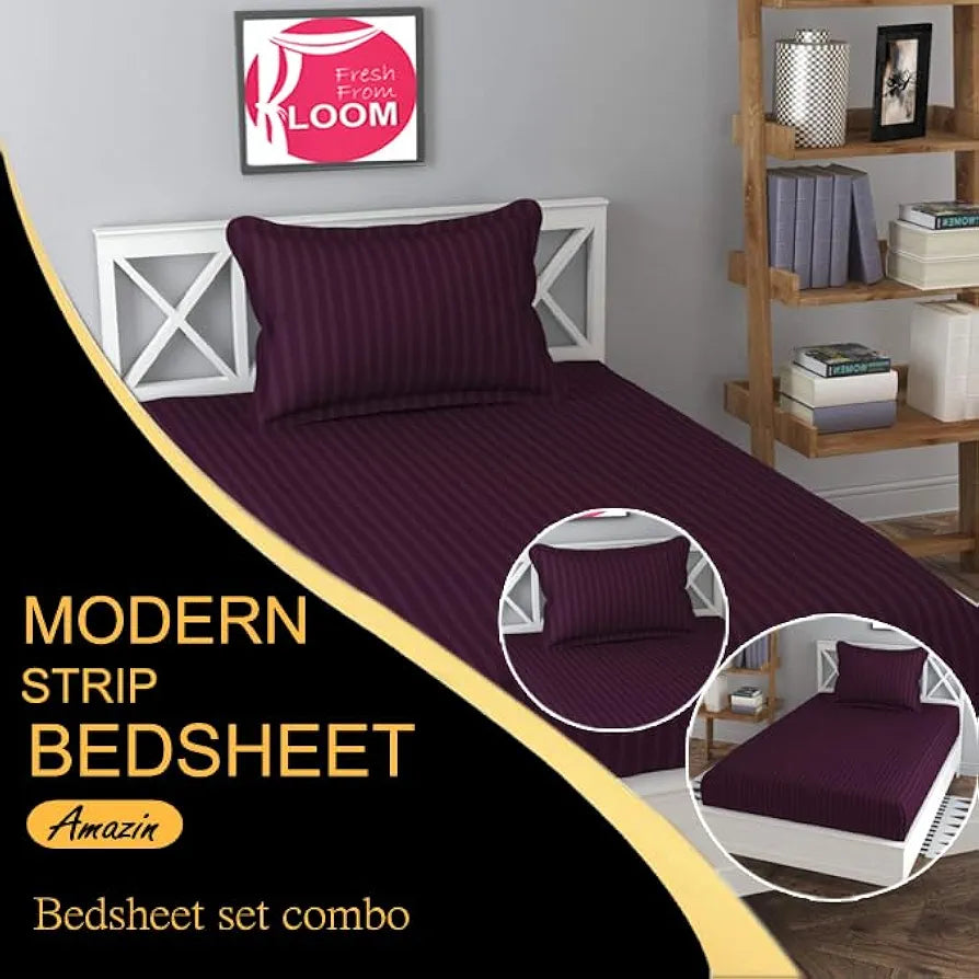 FRESH FROM LOOM Microfiber Wrinkle Resistant | Soft Skin Safe | Breathable Single Size Flat Bedsheets | Hotel & Home | Plain Bedsheet Set with 1 Pillow Covers , 144 TC