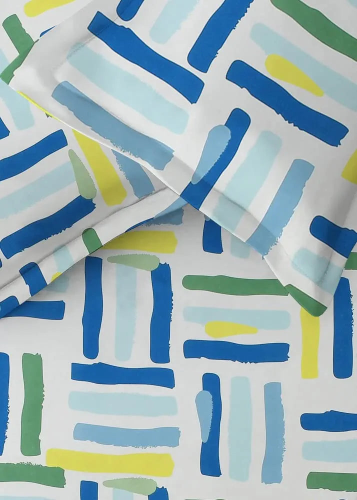 HOMEKART Premium Cotton Elastic Fitted Bedsheets with 2 King Size Pillow Covers Double Bed with All Around Elastic Supersoft Size - 72 x 78 +10 inches Stick Print White Green 200 tc - 220 tc