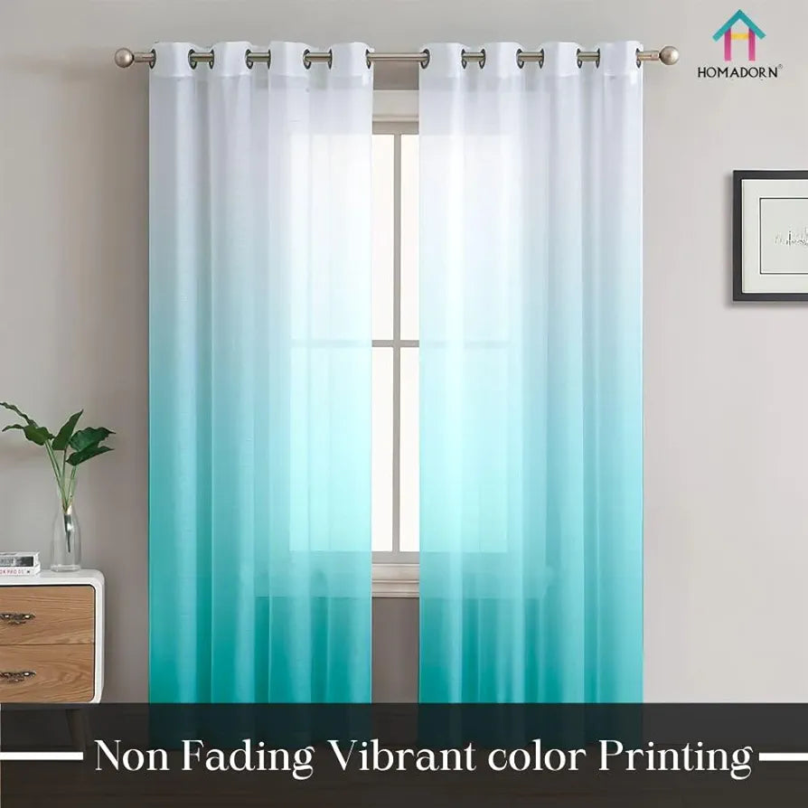 HOMADORN Ombre Printed Linen Textured Sheer Curtains for Living Room, Bedroom, Dining Room, Kitchen, Bathroom 