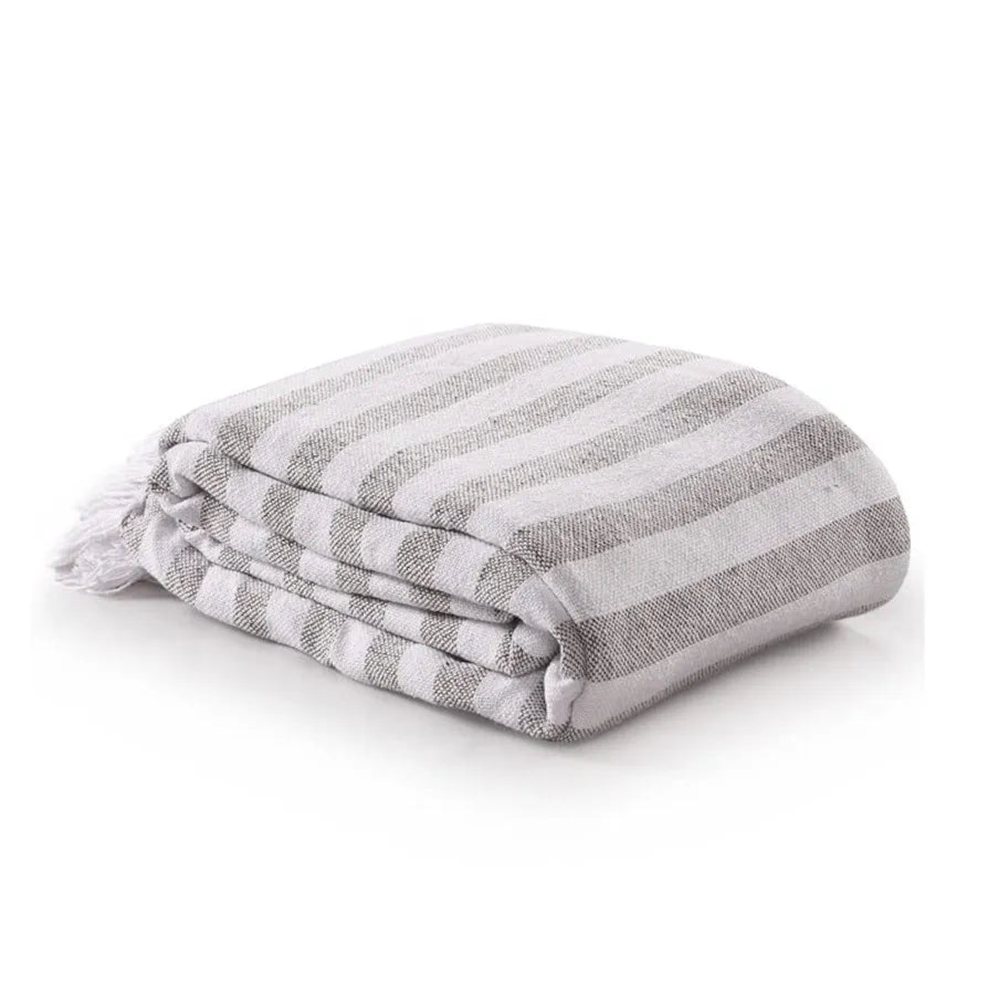 SASHAA WORLD Striped Throw Bedcover| Super Soft & Breathable | Bedcover for Living Room & Bedroom | Grey & White Throw Bedcover | 170 x 200 Cm