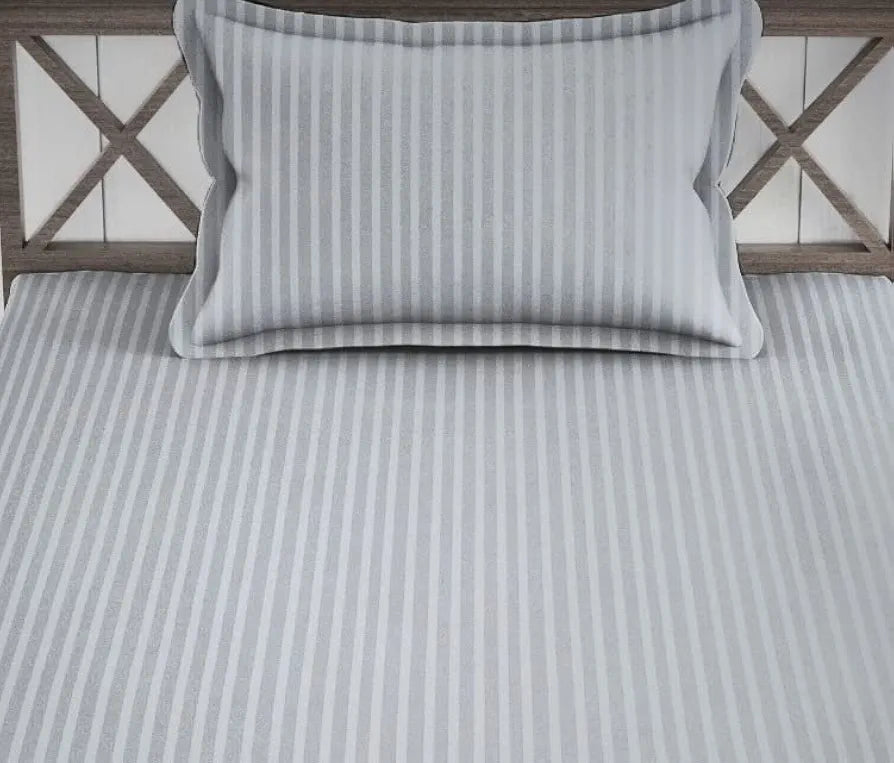 Trance Home Linen 100% Cotton 78x36 inch Single Fitted 200TC Satin Stripe Elastic Fitted Bedsheet | Single Bed Size Daily use Fitted Bedspread with 1 Pillow Covers 