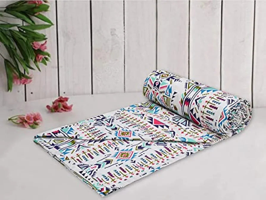 Trance Home Linen Pure Cotton Reversible Dohar Toddler Size Cotton Ac Quilt for Babies Infants - New Born Blanket Soft Light-Weight Bed Blanket 0-4 Years Kids 