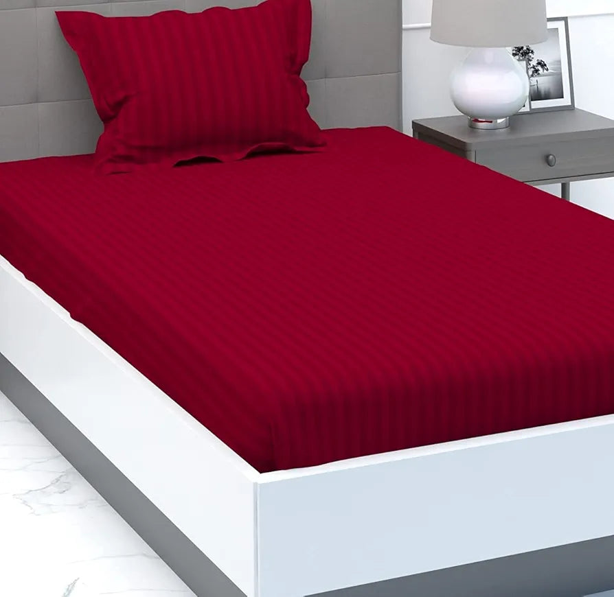 Purav Light Microfiber Flat Single Bed Bedsheet| Plain Striped Cotton Bedsheet with 1 Pillow Cover for Queen Size Bed| Supersoft 340 TC| Breathable| Wrinklefree| 