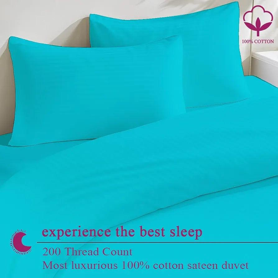 Trance Home Linen Zippered 100% Cotton 200TC Satin Stripe King Size Duvet Cover Quilt Cover Blanket Cover Razai Comforter Cover with 2 Pillow Covers 