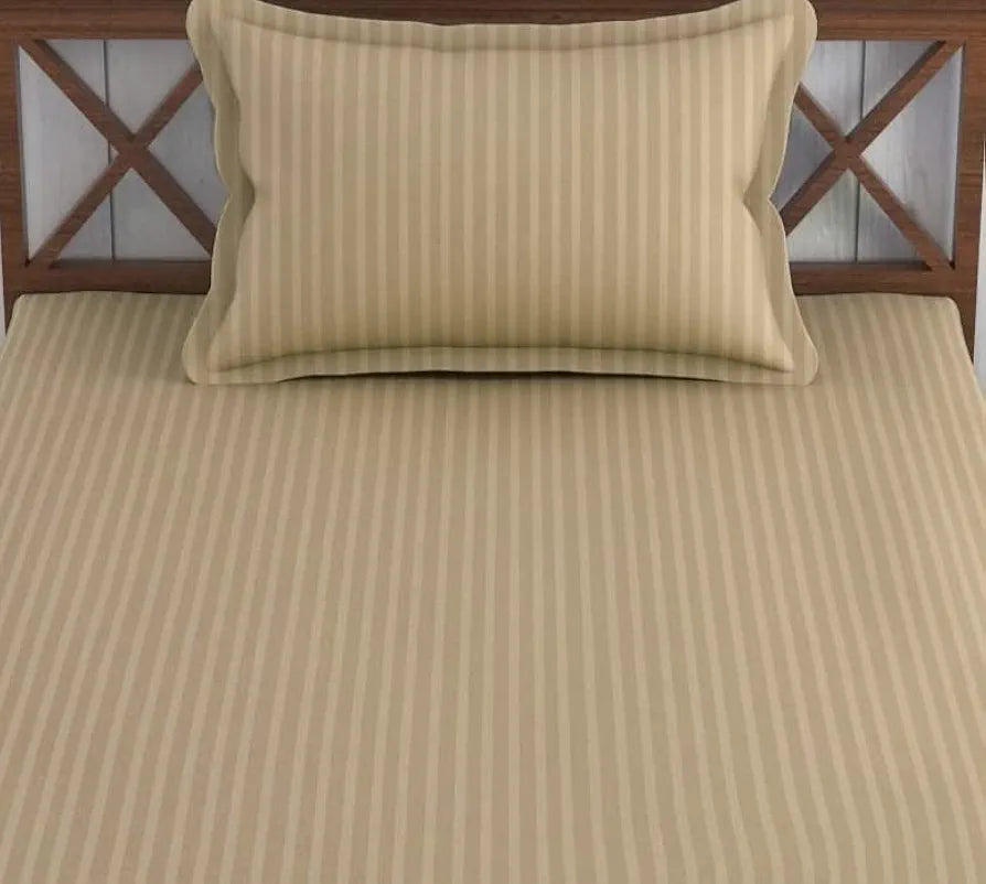Trance Home Linen Cotton 78X36 Inch Single Fitted 200TC Satin Stripe Elastic Fitted Bedsheet| Bed Size Daily Use Fitted Bedspread With 1 Pillow Covers ,Small_Single