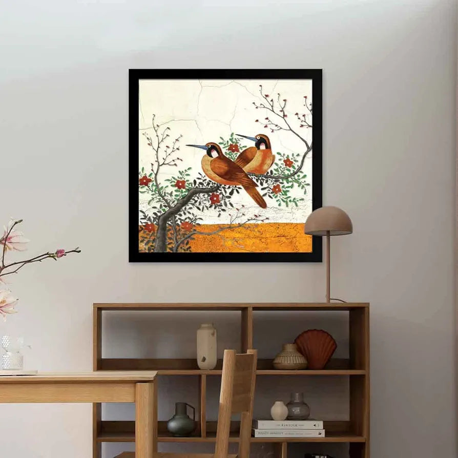 ArtX Two Bird Love Big Canvas Painting For Bedroom and Living Room With Frame, Multicolour, Square, 24.0 x 24.0 inch, 2x2 Feet, Set Of 1