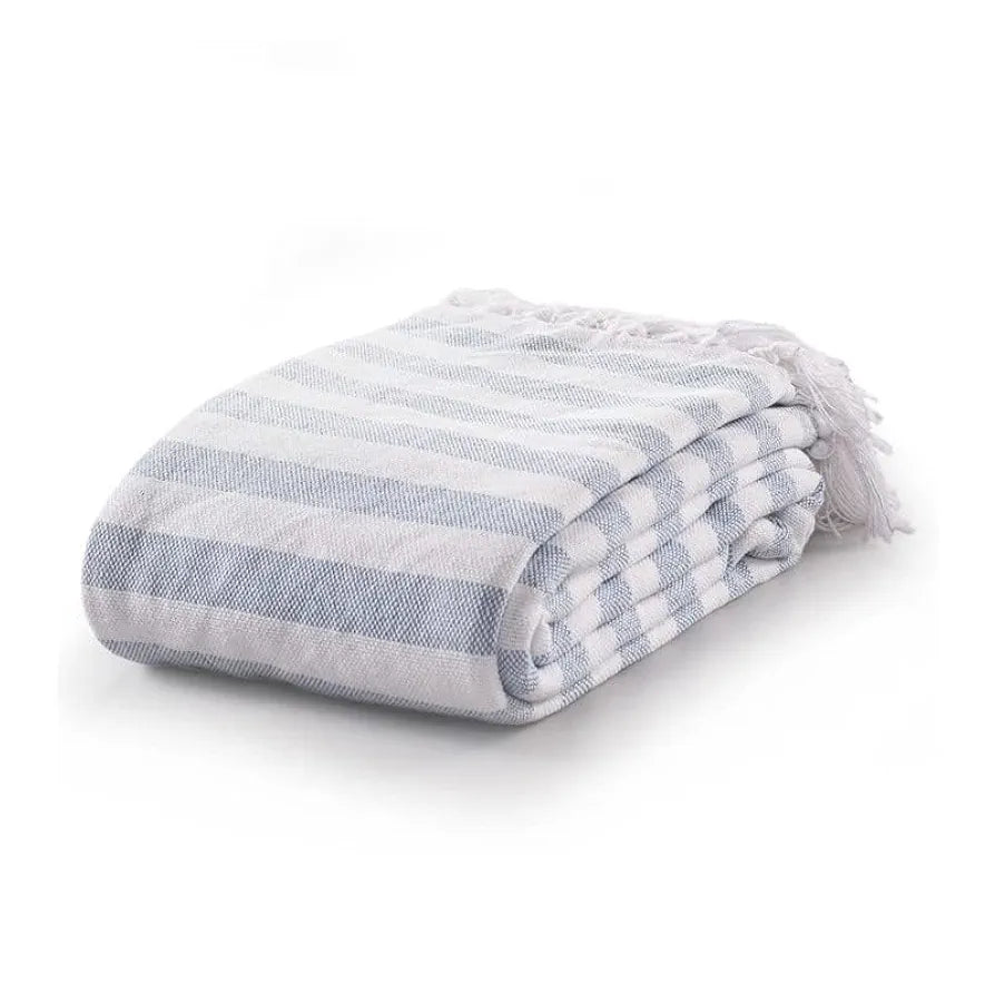 SASHAA WORLD Striped Throw - Super Soft & Breathable | Bed Cover for Living Room & Bedroom | Blue & White Throw | 170 x 200 Cm