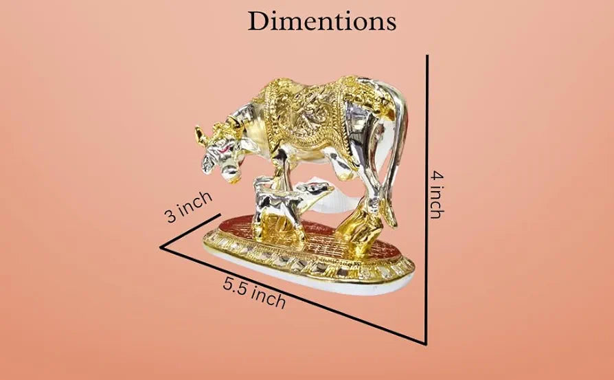 Gold Art India Om Kamdhenu Cow with Calf for Gold & Silver Plated | Home Decor | Gaay Bachda Cow and Calf for Vastu | Positive Energy | Wealth |