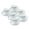 Larah by Borosil Blue Leaves Opalware Cup and Saucer Set of 12 Pcs | Tea/coffee Cups | 220 Ml Each