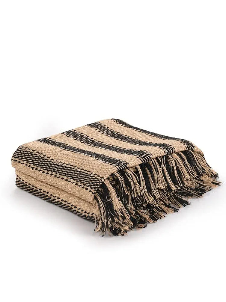 SASHAA WORLD Striped Throw Medium with Tasselled Edges |Throw for Living Room, Bedroom, Sofa & Chair |Camel Throw Blanket | 180 x130 cm