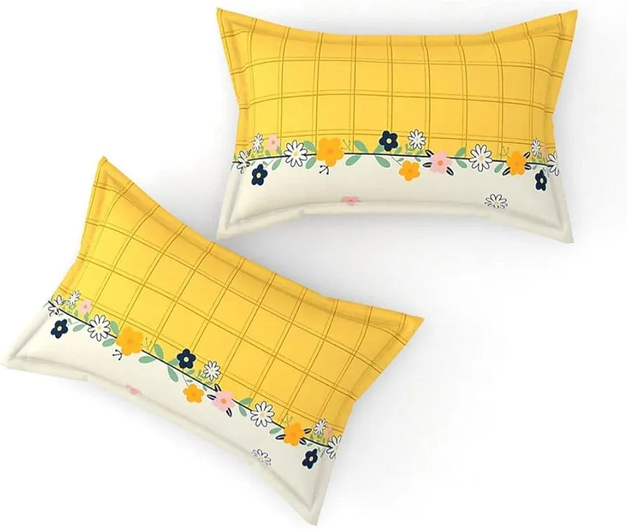 THE HOME STYLE Cotton Feel Glace Cotton Elastic Fitted Printed Double Bed King Size Bedsheet With 2 Pillow Cover 350 TC 