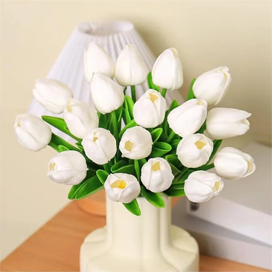 SHINE-CO LIGHTING Artificial Tulips 20Pcs Real Touch Fake Tulips PU Flower Arrangement Bouquets for Home Party Decoration 