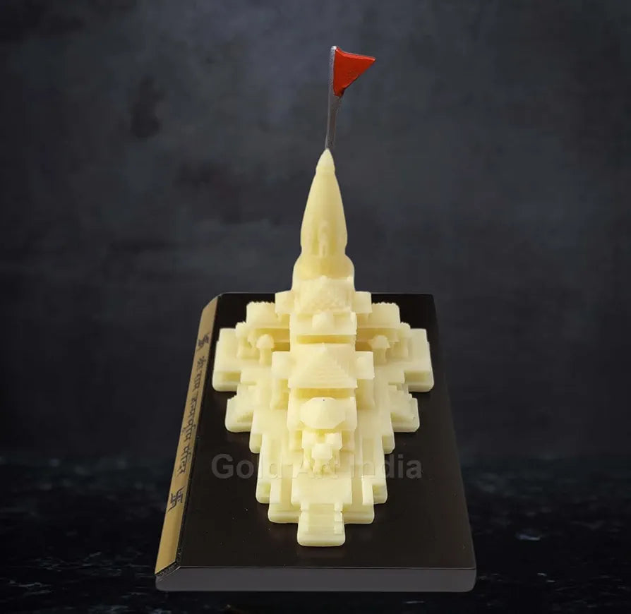 Gold Art India Ram Mandir Ayodhya Ivory Finish - Minature for Gifting, Puja Room, Office Desk, Home Decor 