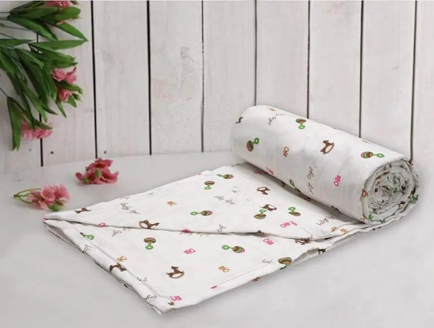 Trance Home Linen Pure Malmal Cotton Multipurpose Baby Dohar | 3-Layered Baby Swaddle | Soft -Lightweight Baby Blanket | Crib Blanket ,