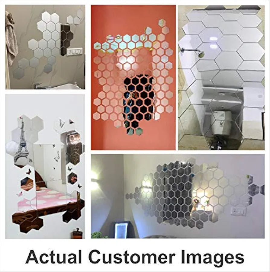 Bikri Kendra - Hexagon Stickers for Wall,Hexagon Wall Stickers,Acrylic Mirror Wall Decor, Hexagonal Mirror Wall Sticker,