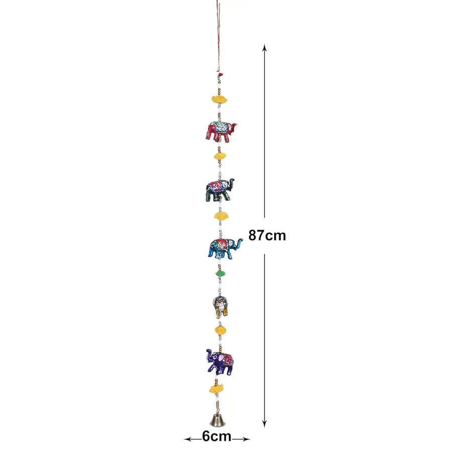 Heart Home Handcrafted Elephant Door Latkan with Bells|Rajasthani Traditional Hanging Windchimes Pair for Home Decoration 