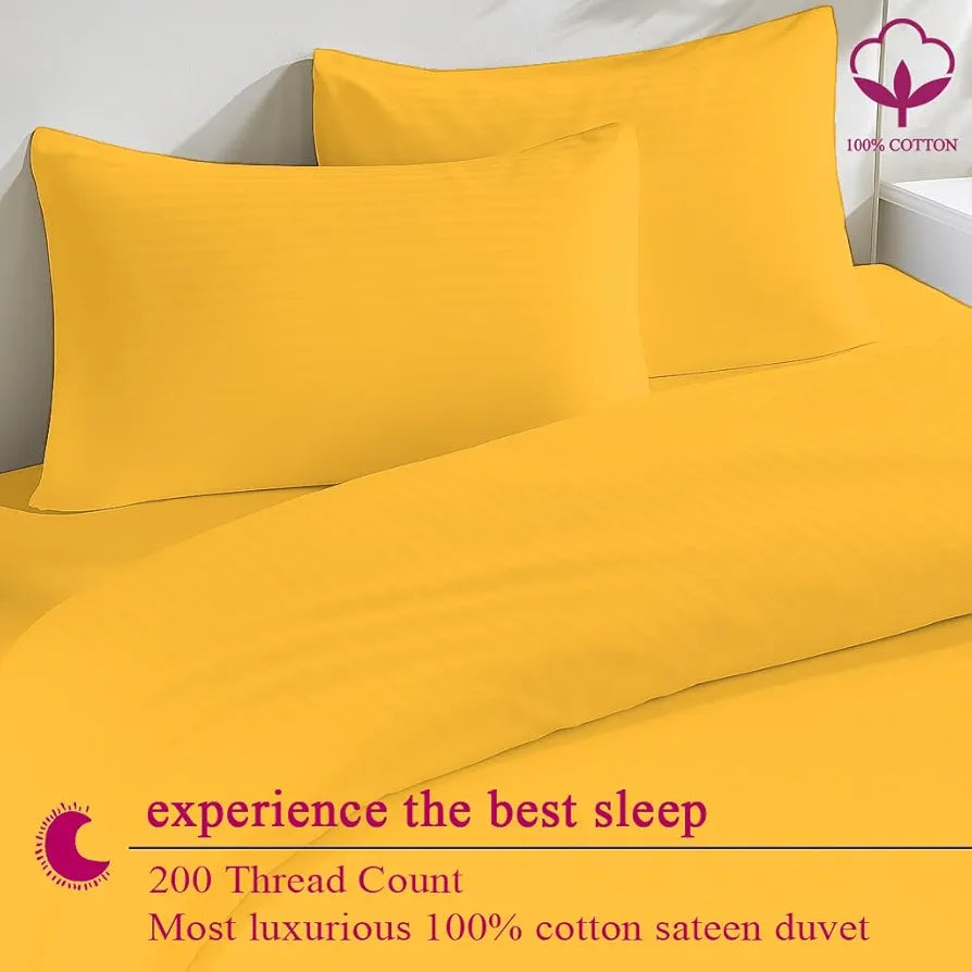 Trance Home Linen Zippered 100% Cotton 200TC Satin Stripe King Size Duvet Cover Quilt Cover Blanket Cover Razai Comforter Cover with 2 Pillow Covers 