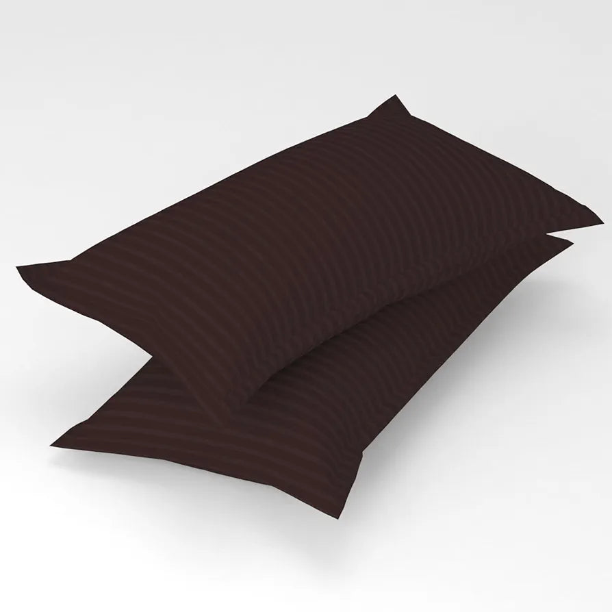 Homefab India 160 TC Stripe Glace Cotton Double BedSheet with 2 Pillow Covers -  - Brown