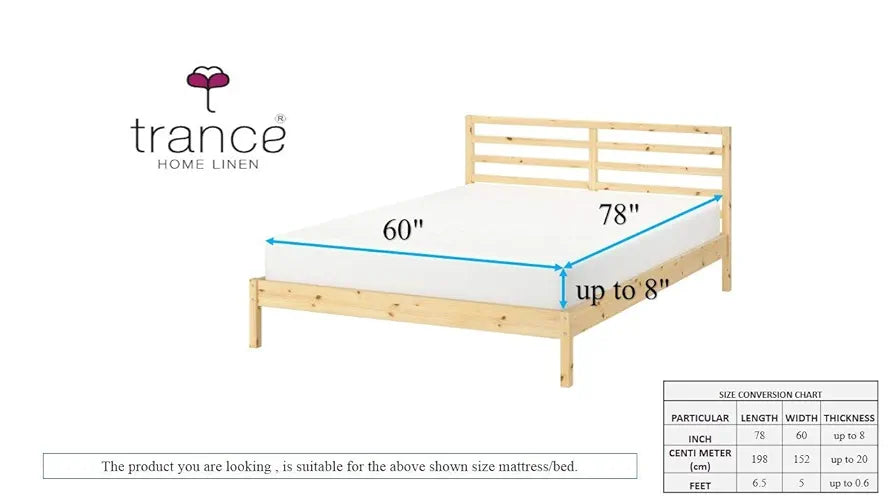 Trance Home Linen 300TC Pure 100% Cotton Queen Fitted Bedsheet with 2 Pillow Covers - 