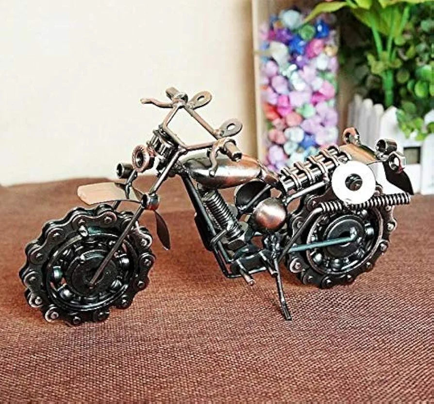 CrazyCrafts Metal Motor Bike Miniature Showpiece, Large, Silver,H-12.5Cm
