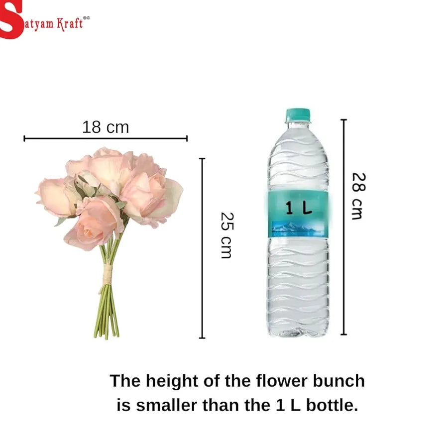 SATYAM KRAFT 1 Bunch Artificial Rose Flower  for Home Decor, Office, Bedroom, Balcony, Living Room, Table Decoration Items   Fabric