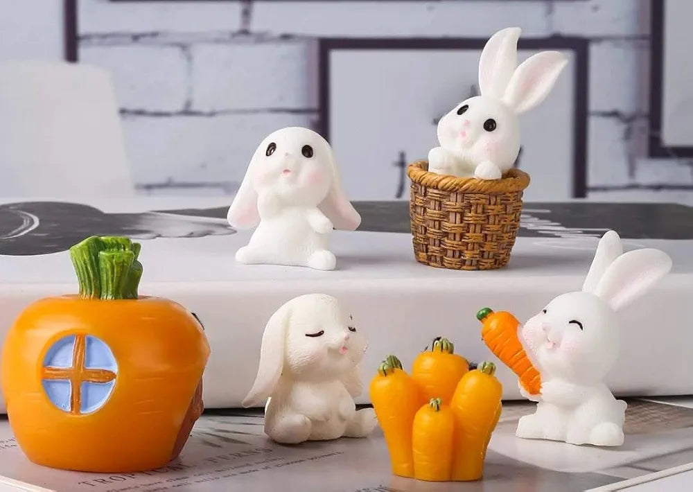 SATYAM KRAFT 1 Set  Resin Rabbit Miniature Figurines | Decorative Showpiece | Gift for Him/Her, Home, Bedroom, Living Room,Table, Car Dashboard| Unique Festive Decor