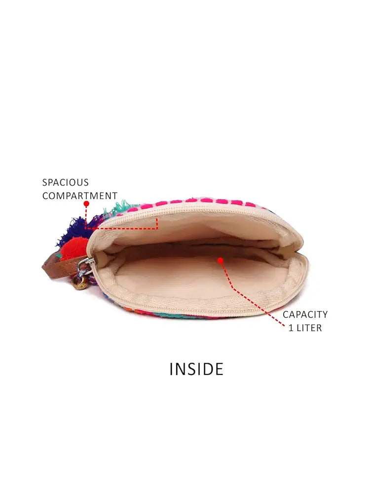 ASTRID Round Textured Sling Bag For Girls With Zip