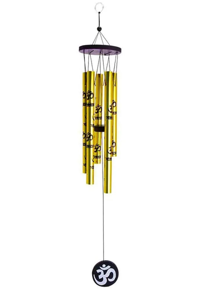 TEJ GIFTS Feng Shui Metal Wind Chime with Om Printed 5 Pipes for Positive Energy, Decorative Outdoor/Indoor Hanging Bells, Good Luck Chimes for Home/Balcony Decoration
