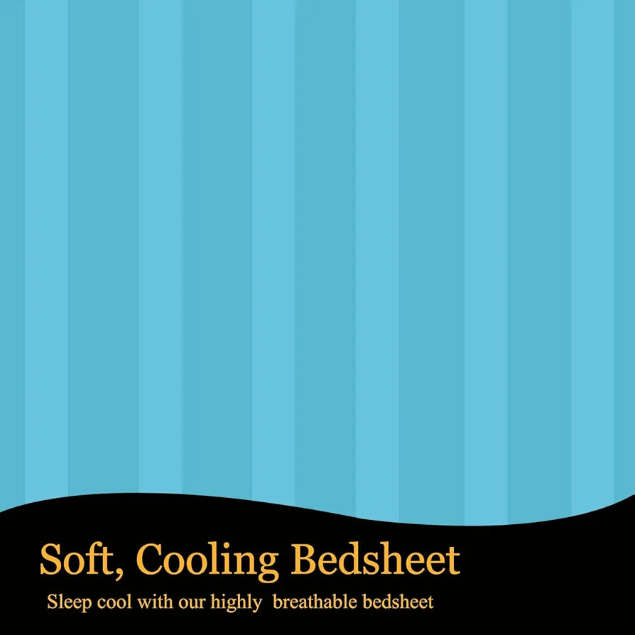 FRESH FROM LOOM Satin Striped Soft Fitted Bedsheet King Size Bed with Two Pillow Cover|Bed Covers for Mattresses Tuck in|Elastic Fitted Bed Sheets |,240 TC,Blue