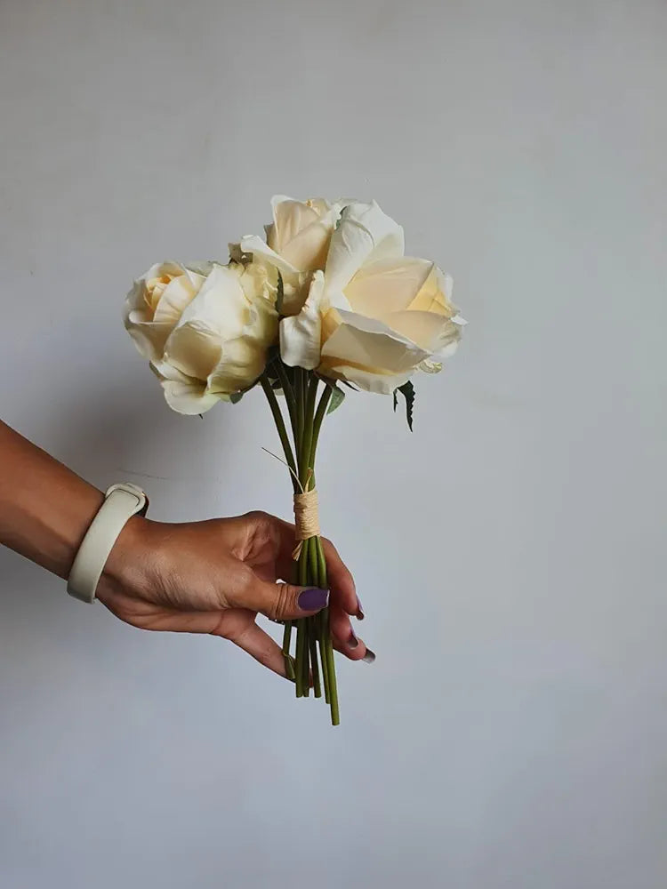 SATYAM KRAFT 1 Bunch Artificial Rose Flower Fabric Bouquet for Home Decor,Bedroom,Balcony, Wedding Decoration, Engagement Decor Items   