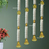 Fabric White Mogra Flower Ganeshji and Bells Wall Hanging Pack of 4 Strings Artificial Flower Latkan 3.5 Feet