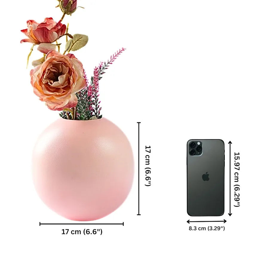 BEHOMA Metal Ball Round Vase for Home Decor | Table Decorative Item for Bedroom Living Room Office Wedding | Best Gift for Birthday Anniversary Festival | Pink, Medium