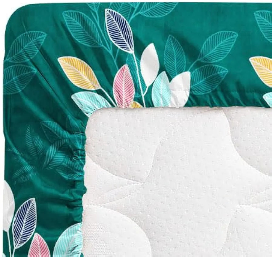 HOMEKART 220 TC Premium Cotton Elastic Fitted Bedsheets with 2 Pillow Covers|Double Bed with Corner Elastic Wrinkelfree Floral Pattren Breathable |Size-72 x 68 + 6 inches |Dark Green & Rust