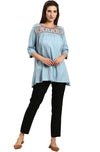 Janasya Women's Light Blue Rayon Slub Tunic - XS