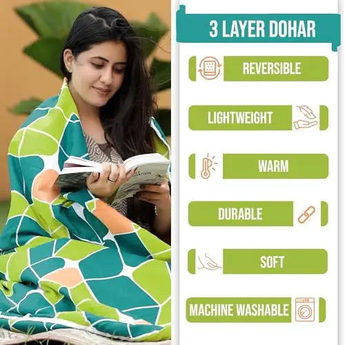 Divine Casa 120 GSM Microfiber Single Kids Dohar  | Soft & Lightweight Throw Blanket | Cozy & Breathable | All-Season Comfort | 140 x 100 CM | Abstract Pattern | Acid Lime