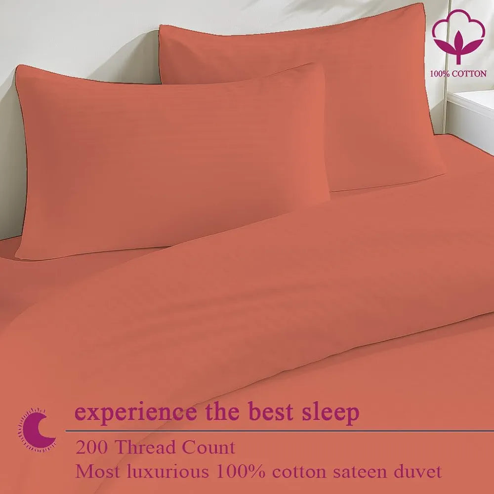 Trance Home Linen Zippered 100% Cotton 200 TC Satin Stripe Queen Duvet Cover Quilt Cover Razai Comforter Cover with 2 Pillow Covers 