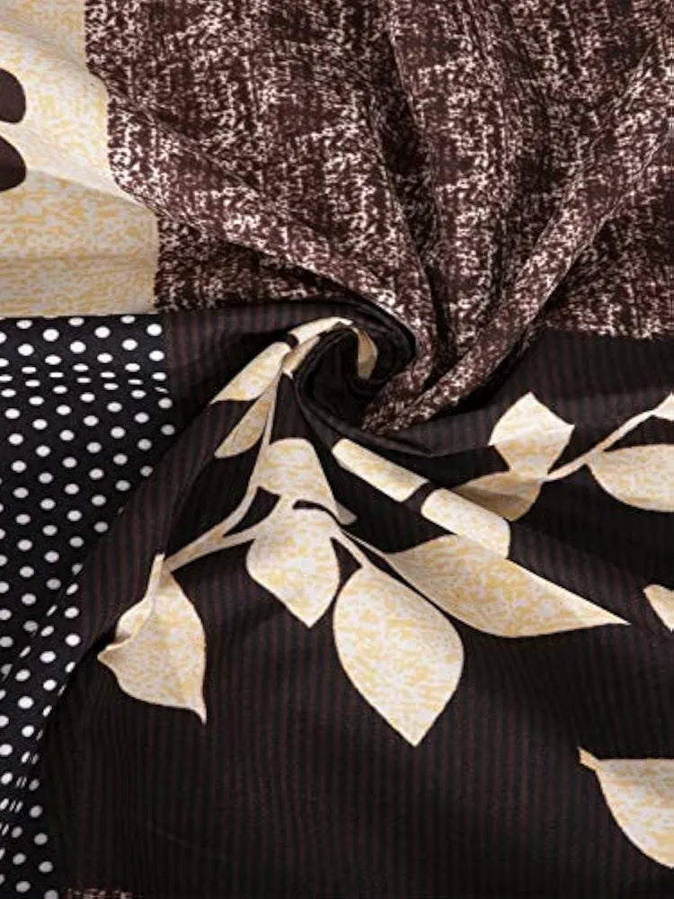 Polycotton 220 TC Floral Printed King Size Double Bedsheet with 2 Pillow Covers,  Brown