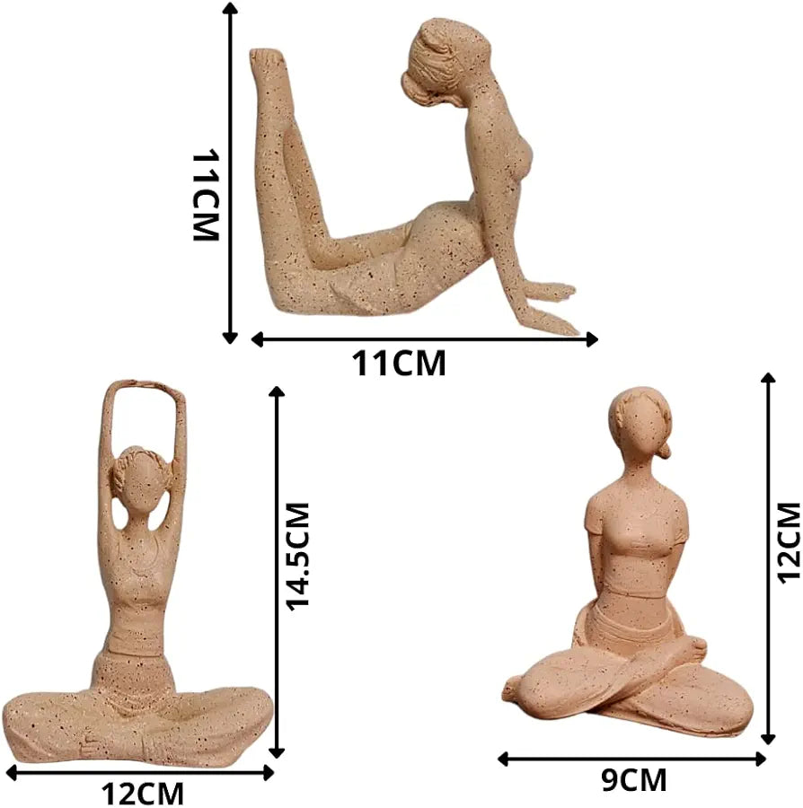 Mariner's Creation Premium Home Decor Showpiece- Set Of Three Modern Art Yoga Lady Showpiece Living Room | Home Decor Items | House Warming Gift 12X6X14.5Cm Material- Resin And Marble, Fantasy, Beige