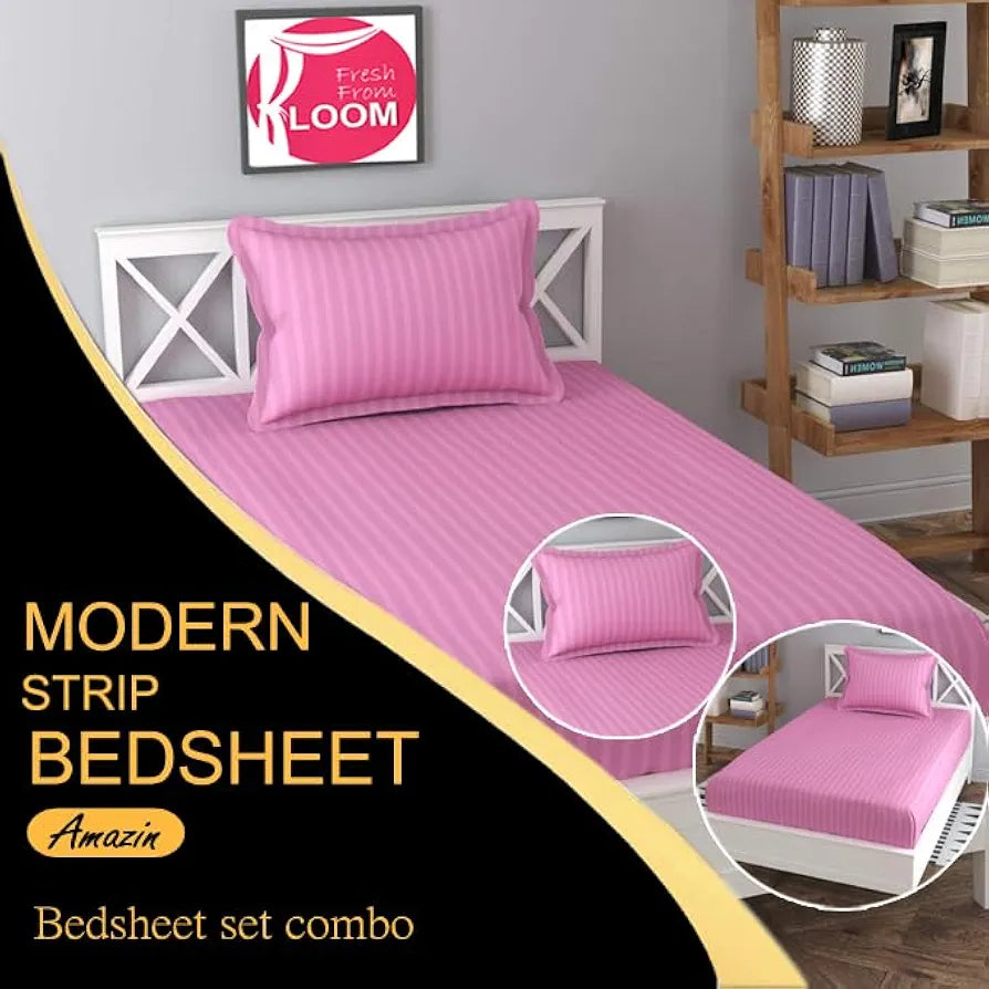 FRESH FROM LOOM Microfiber Wrinkle Resistant | Soft Skin Safe | Breathable Single Size Flat Bedsheets | Hotel & Home | Plain Bedsheet Set with 1 Pillow Covers , 144 TC