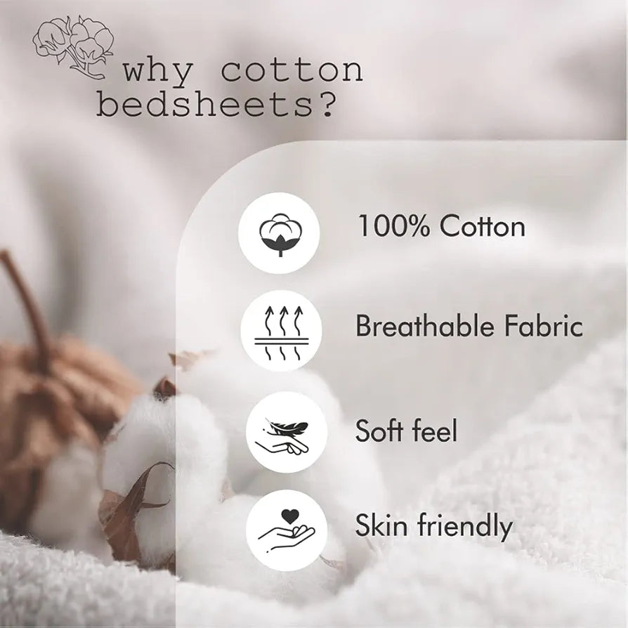 Layers Firenze 100% Cotton Bedsheet Set for All Seasons - Lightweight, Moisture Absorbent, Machine Washable & Easy to Care - Gift for Housewarming & More - 140 TC - Queen Size 