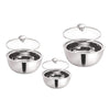 Borosil Stainless Steel Curry Server | Silver | 500ml, 900ml, 1.5l | 3 Piece Set