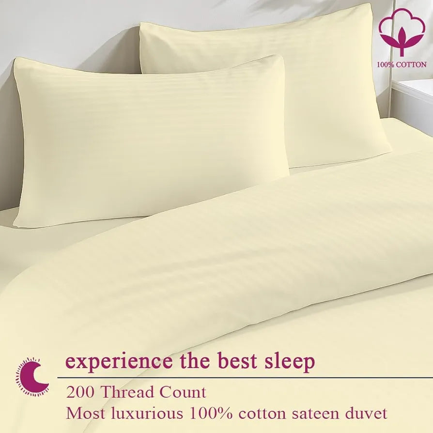 Trance Home Linen Zippered 100% Cotton 200TC Satin Stripe King Size Duvet Cover Quilt Cover Blanket Cover Razia Comforter Cover with 2 Pillow Covers 