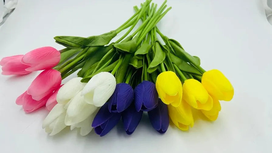 VERVENIX 5 Pcs Artificial Tulip Lily Flowers for Vase | White Fabric Faux Tulips for Home Décor, Living Room, Bedroom, Party & Wedding Decoration 